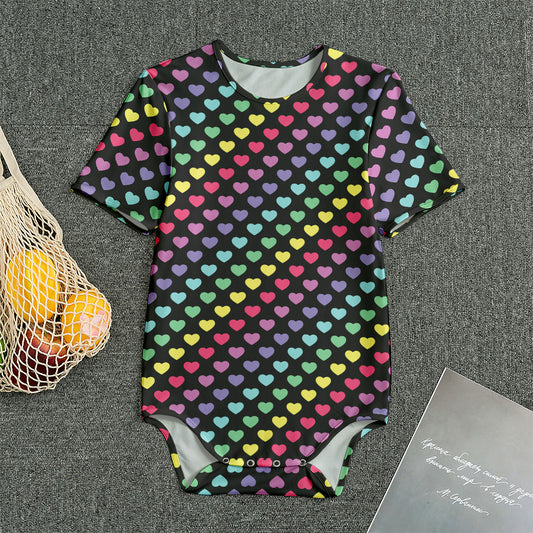 Rainbow Heart Pattern Print Men's Bodysuit
