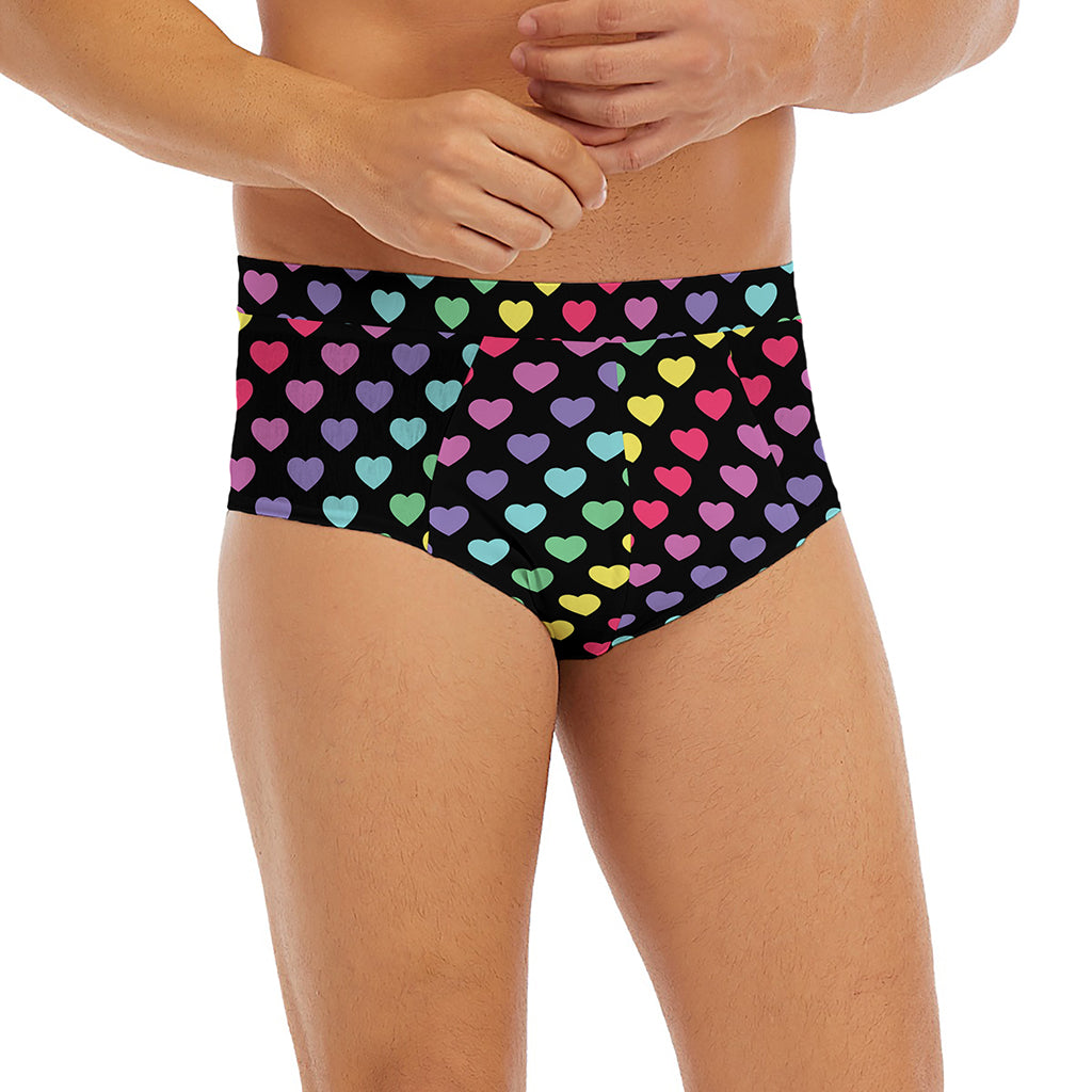 Rainbow Heart Pattern Print Men's Briefs