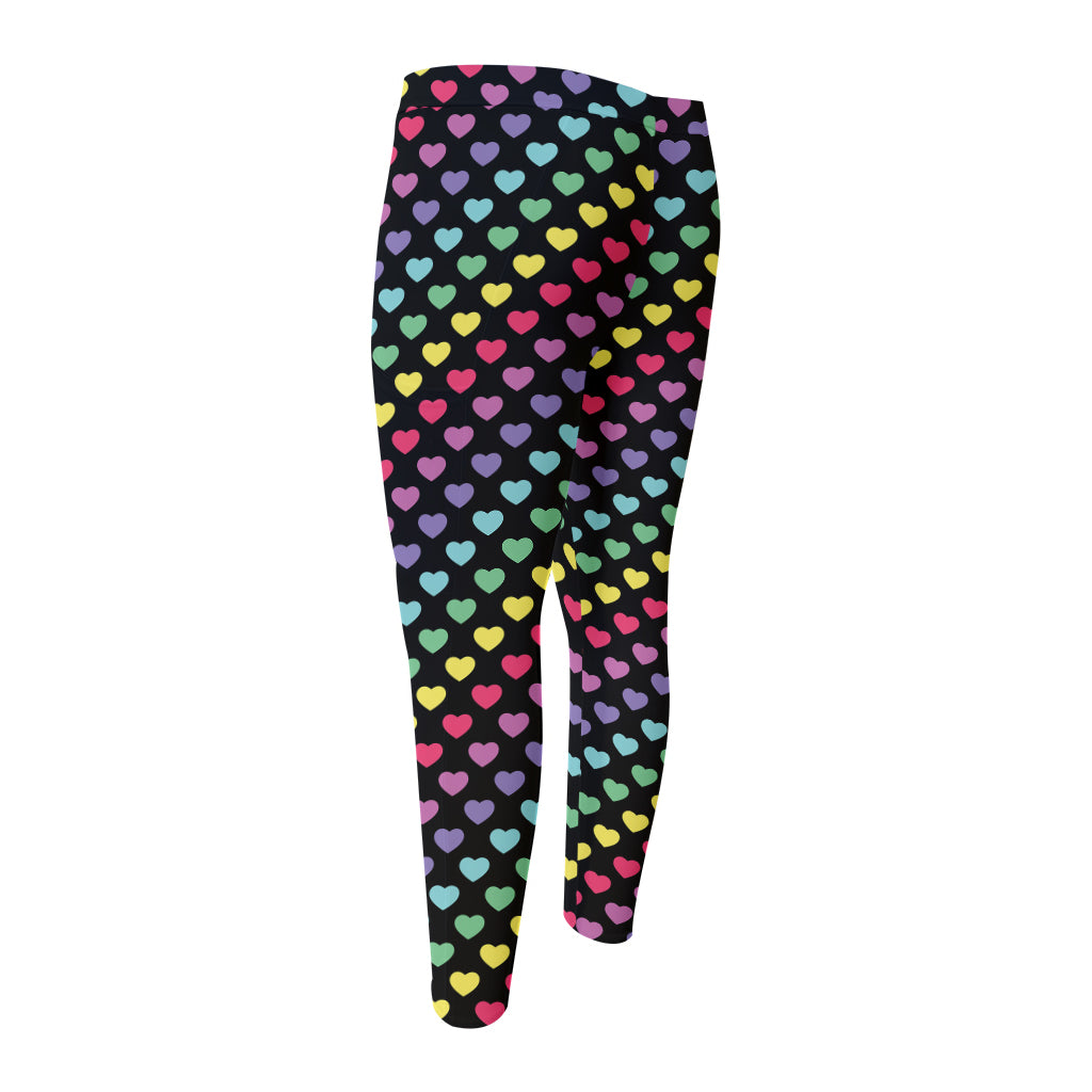 Rainbow Heart Pattern Print Men's Compression Pants
