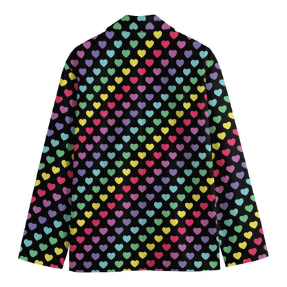 Rainbow Heart Pattern Print Men's Cotton Blazer