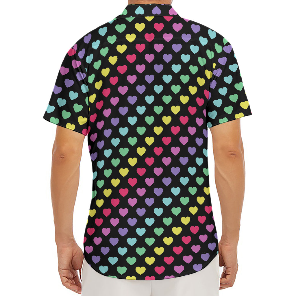 Rainbow Heart Pattern Print Men's Deep V-Neck Shirt