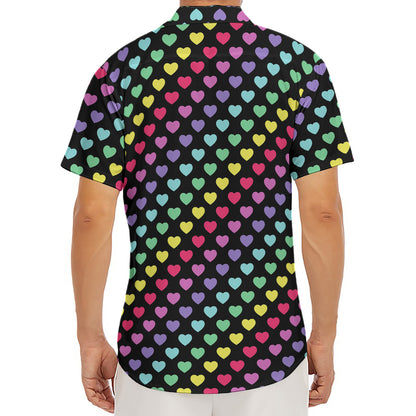 Rainbow Heart Pattern Print Men's Deep V-Neck Shirt