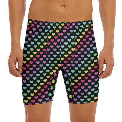 Rainbow Heart Pattern Print Men's Long Boxer Briefs