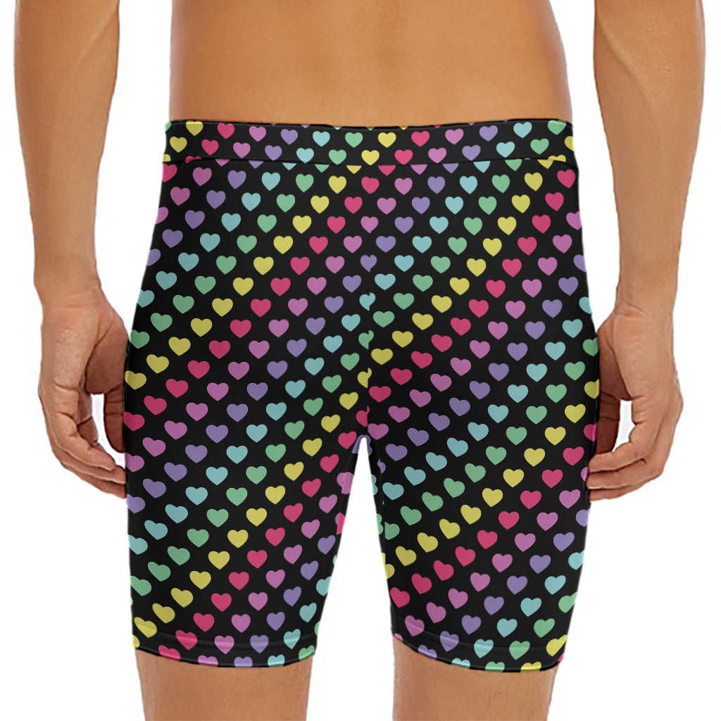 Rainbow Heart Pattern Print Men's Long Boxer Briefs