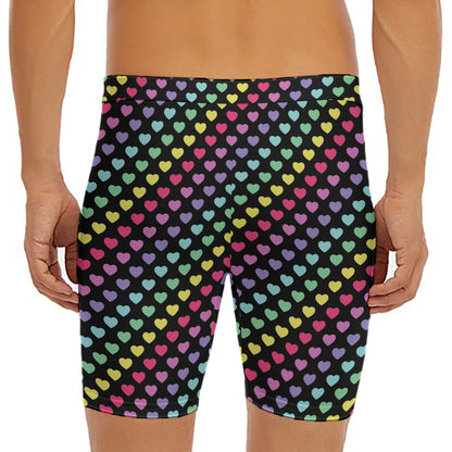 Rainbow Heart Pattern Print Men's Long Boxer Briefs