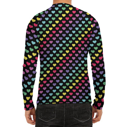 Rainbow Heart Pattern Print Men's Long Sleeve Rash Guard