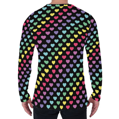 Rainbow Heart Pattern Print Men's Long Sleeve T-Shirt