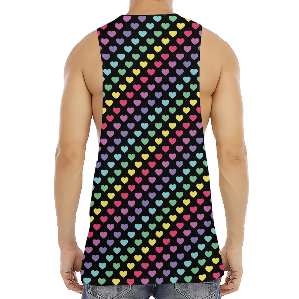 Rainbow Heart Pattern Print Men's Muscle Tank Top