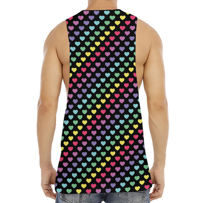 Rainbow Heart Pattern Print Men's Muscle Tank Top