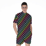 Rainbow Heart Pattern Print Men's Rompers