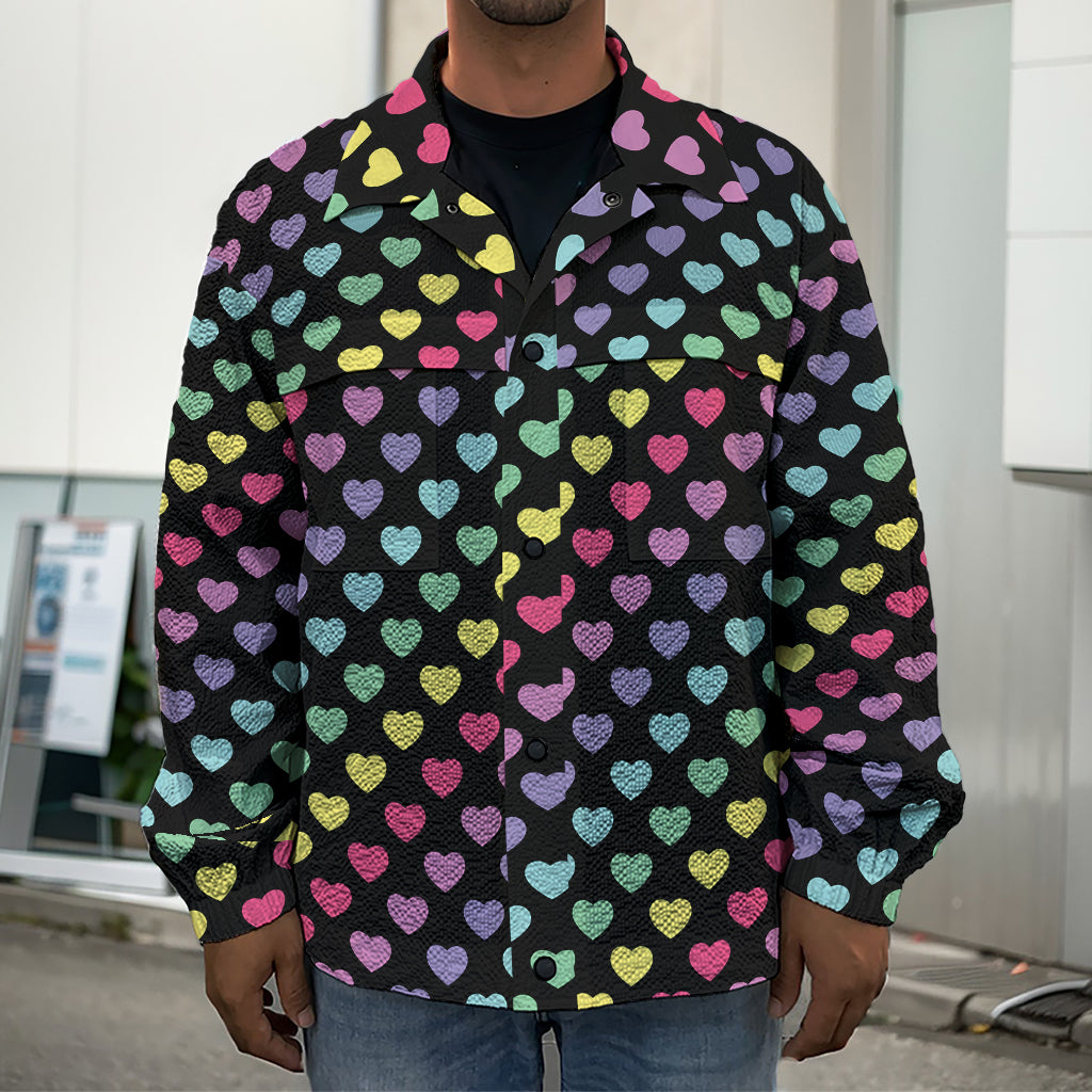 Rainbow Heart Pattern Print Men's Shirt Jacket