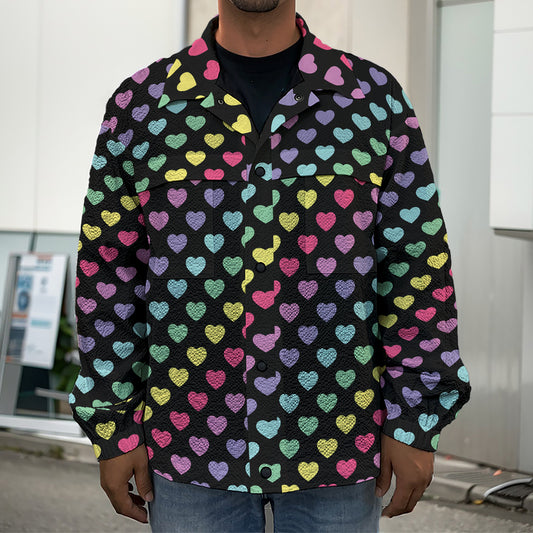Rainbow Heart Pattern Print Men's Shirt Jacket