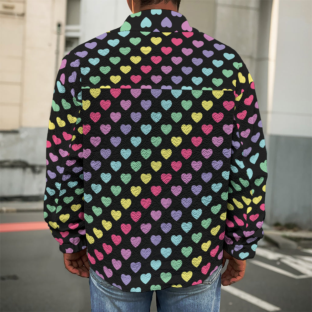 Rainbow Heart Pattern Print Men's Shirt Jacket