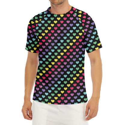 Rainbow Heart Pattern Print Men's Short Sleeve Rash Guard
