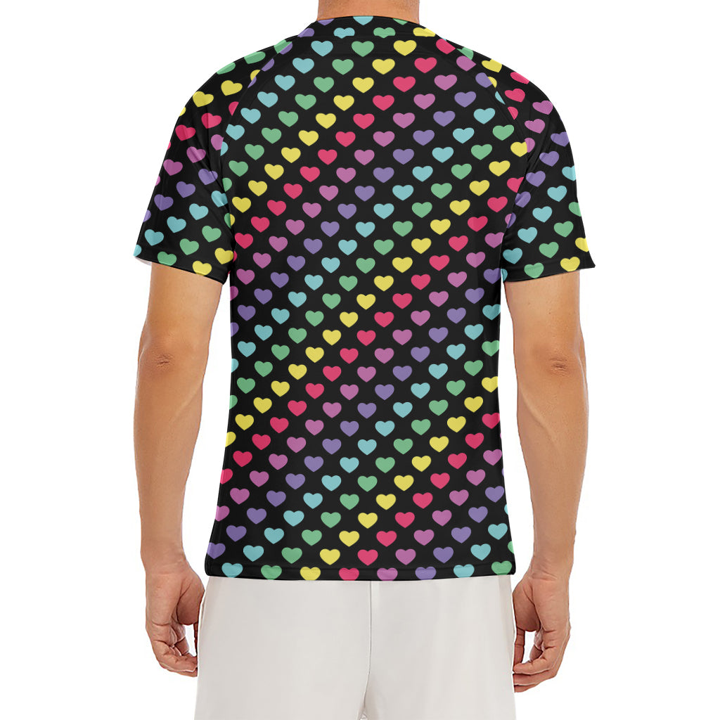 Rainbow Heart Pattern Print Men's Short Sleeve Rash Guard