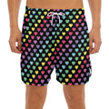 Rainbow Heart Pattern Print Men's Split Running Shorts