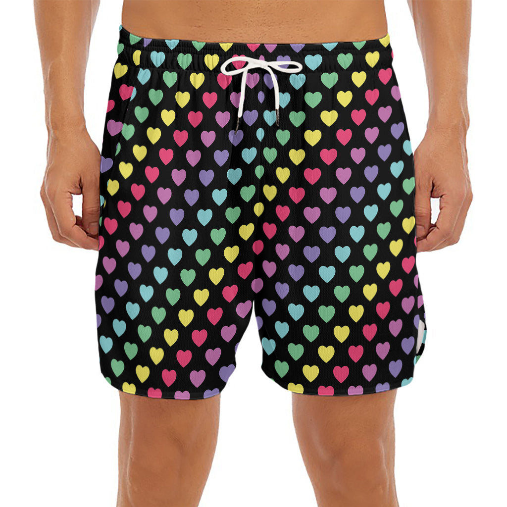 Rainbow Heart Pattern Print Men's Split Running Shorts