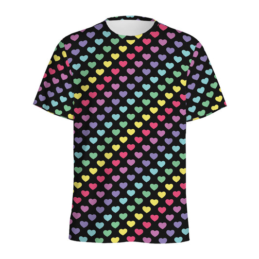 Rainbow Heart Pattern Print Men's Sports T-Shirt