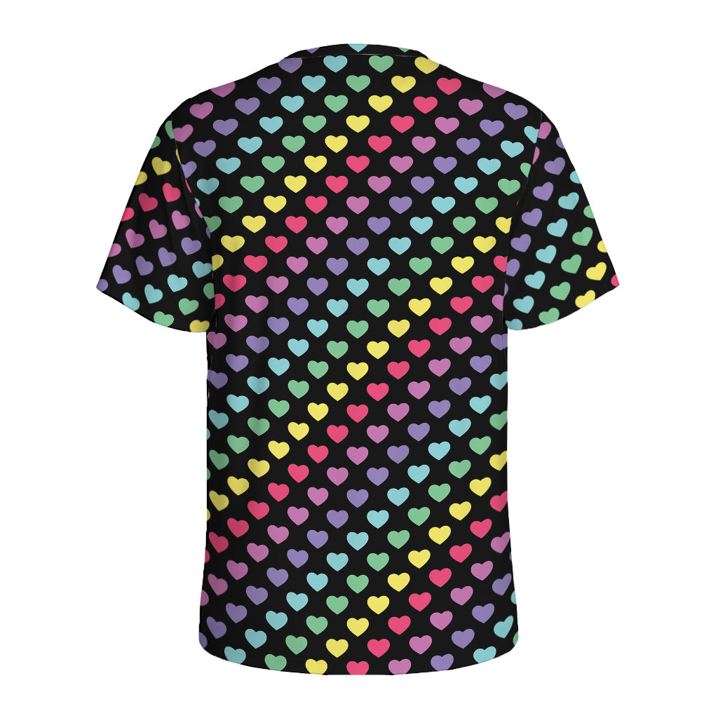 Rainbow Heart Pattern Print Men's Sports T-Shirt