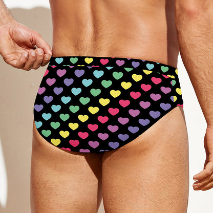 Rainbow Heart Pattern Print Men's Swim Briefs