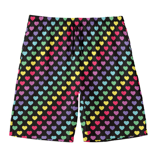 Rainbow Heart Pattern Print Men's Swim Trunks
