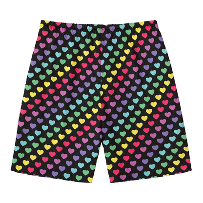 Rainbow Heart Pattern Print Men's Swim Trunks