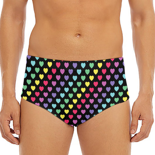 Rainbow Heart Pattern Print Men's Triangle Swim Briefs