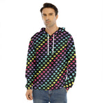 Rainbow Heart Pattern Print Men's Velvet Pullover Hoodie