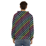 Rainbow Heart Pattern Print Men's Velvet Pullover Hoodie