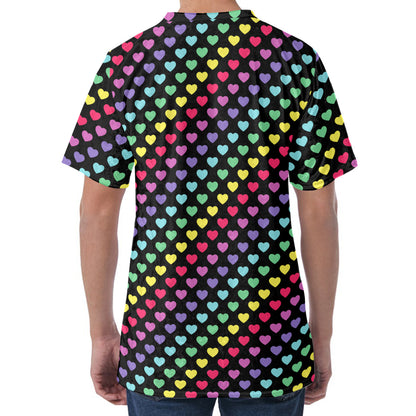 Rainbow Heart Pattern Print Men's Velvet T-Shirt