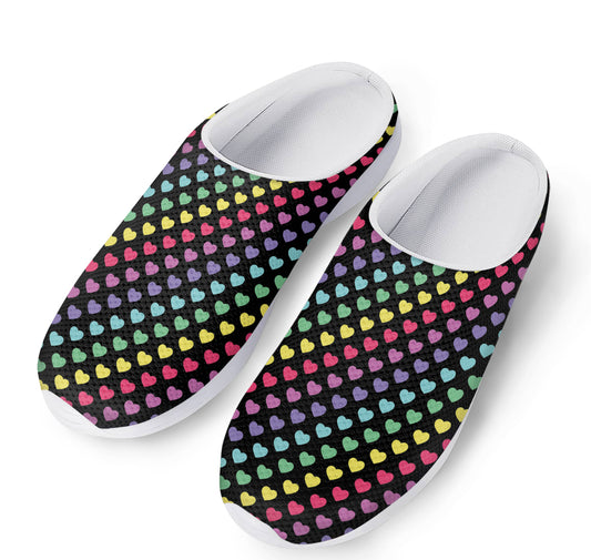 Rainbow Heart Pattern Print Mesh Casual Shoes