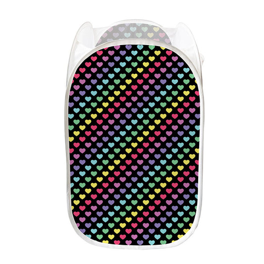 Rainbow Heart Pattern Print Mesh Laundry Hamper