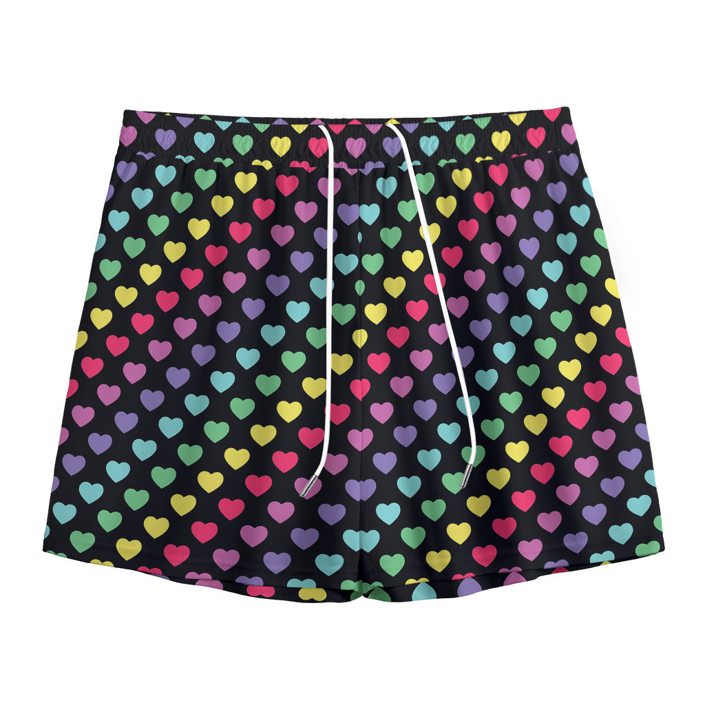 Rainbow Heart Pattern Print Mesh Shorts