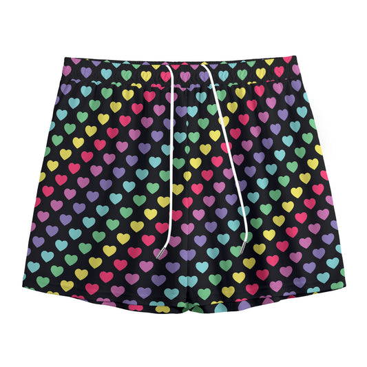 Rainbow Heart Pattern Print Mesh Shorts