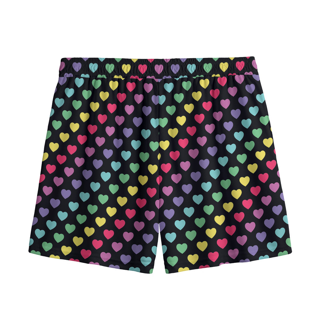 Rainbow Heart Pattern Print Mesh Shorts