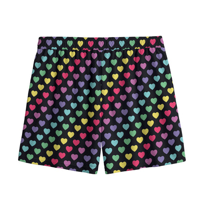 Rainbow Heart Pattern Print Mesh Shorts