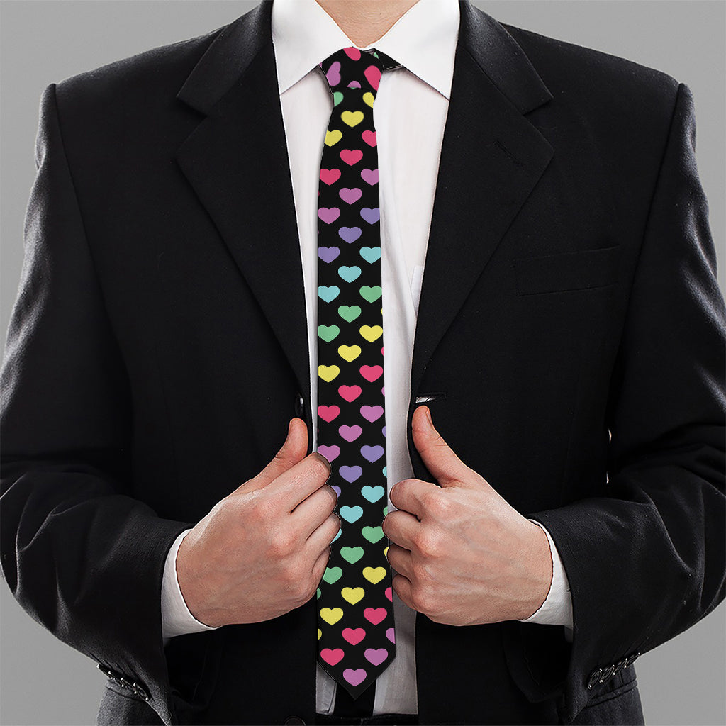 Rainbow Heart Pattern Print Necktie
