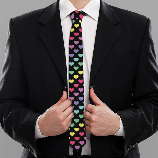 Rainbow Heart Pattern Print Necktie