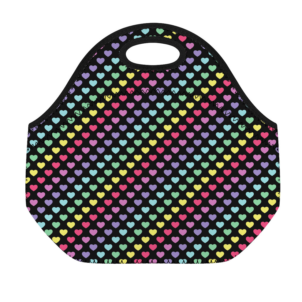 Rainbow Heart Pattern Print Neoprene Lunch Bag