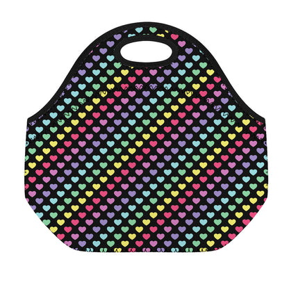 Rainbow Heart Pattern Print Neoprene Lunch Bag