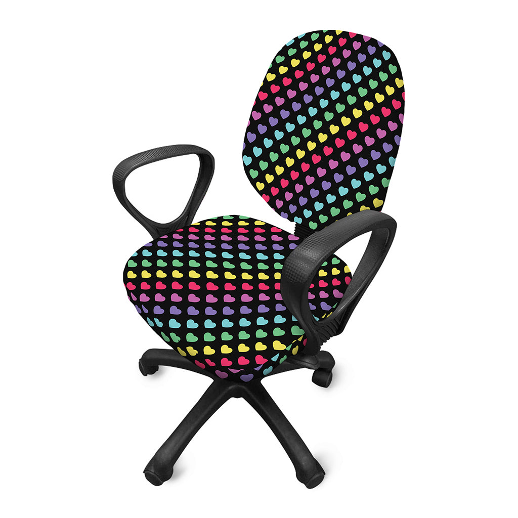 Rainbow Heart Pattern Print Office Chair Cover