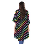 Rainbow Heart Pattern Print Open Front Beach Cover Up