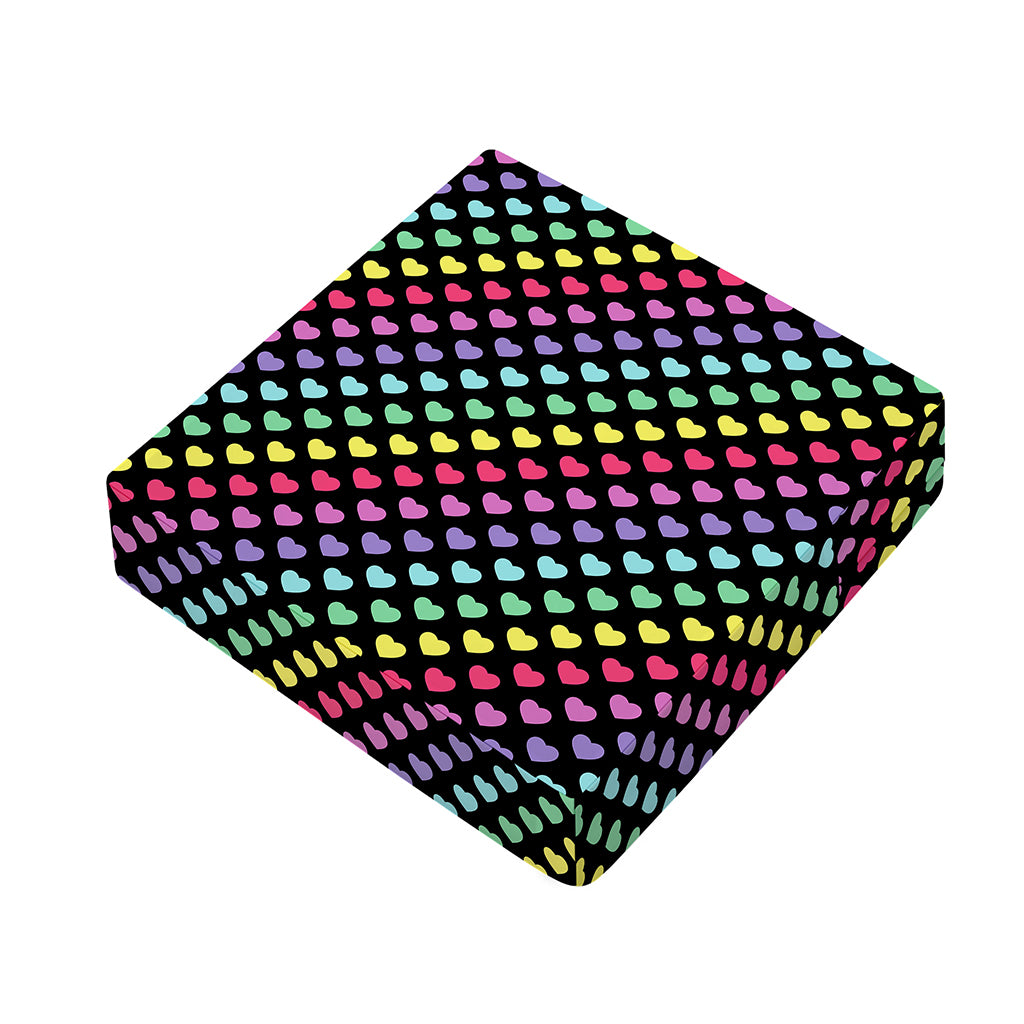 Rainbow Heart Pattern Print Outdoor Seat Cushion Cover