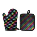 Rainbow Heart Pattern Print Oven Mitt And Pot Holder Set