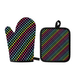 Rainbow Heart Pattern Print Oven Mitt And Pot Holder Set