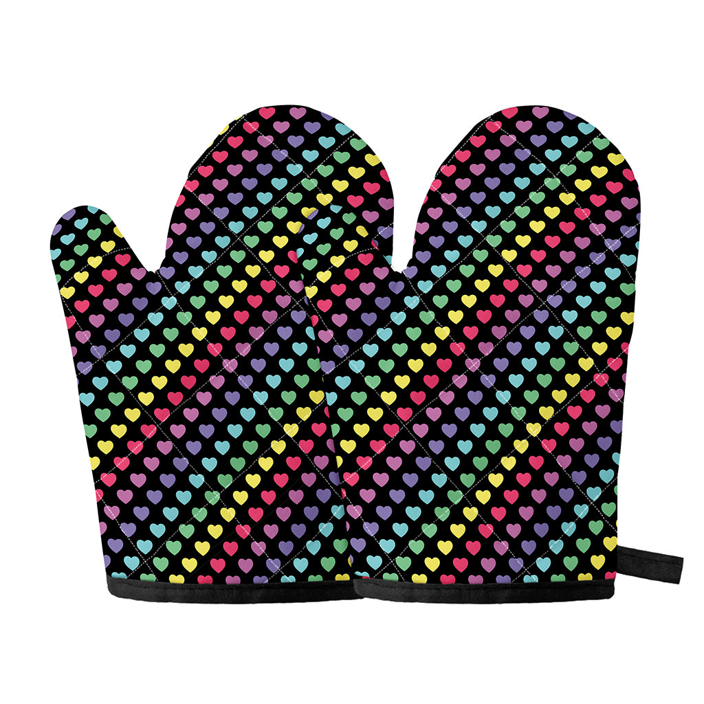 Rainbow Heart Pattern Print Oven Mitts