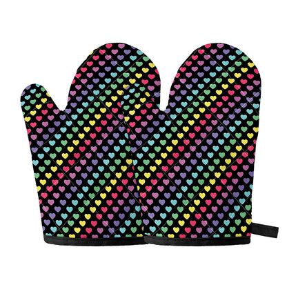 Rainbow Heart Pattern Print Oven Mitts