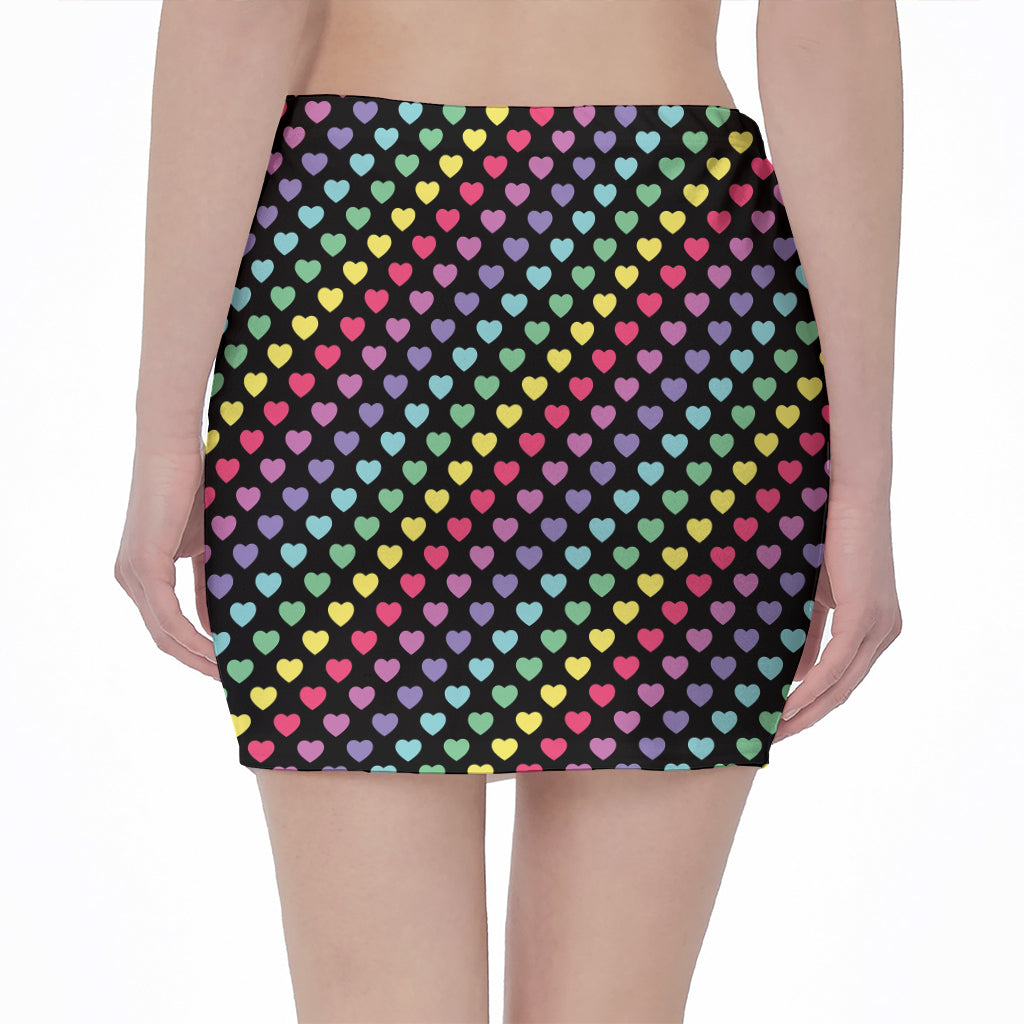 Rainbow Heart Pattern Print Pencil Mini Skirt