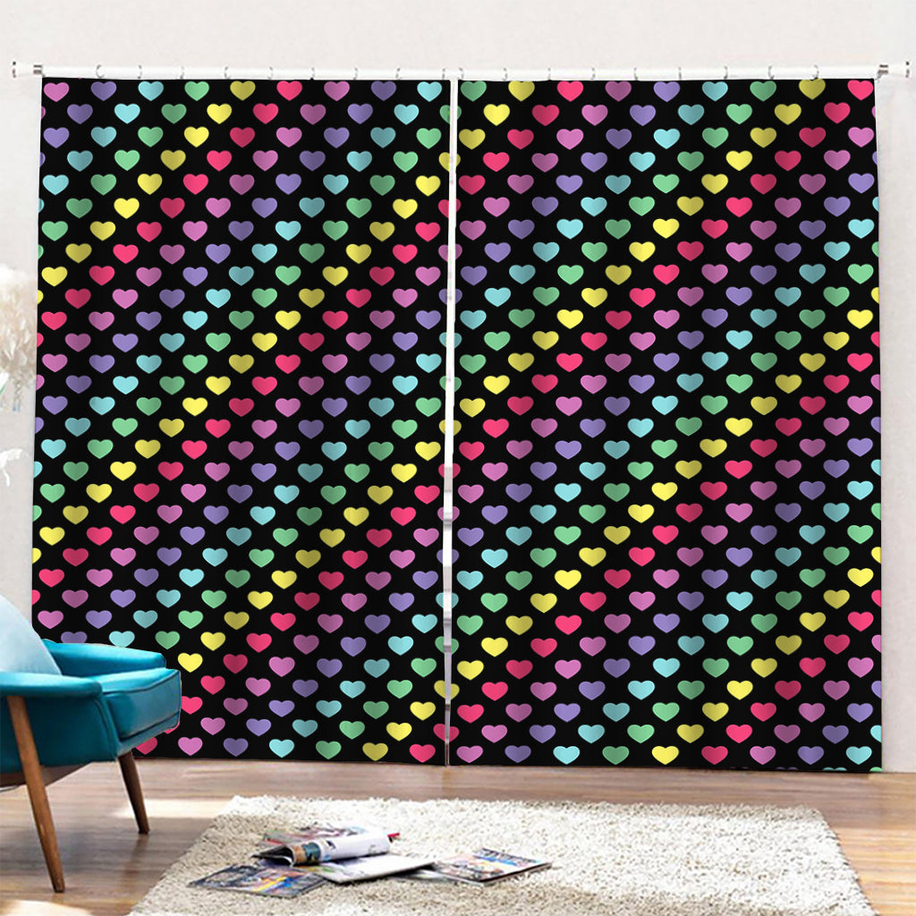 Rainbow Heart Pattern Print Pencil Pleat Curtains