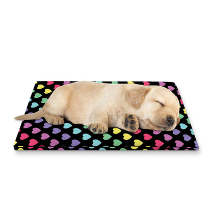 Rainbow Heart Pattern Print Pet Cooling Mat Cover